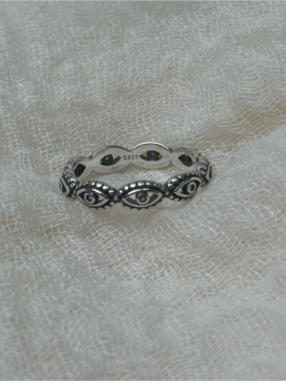 925 Sterling Silver Eye Ring with repeating eye motifs #evil #eye Size 8